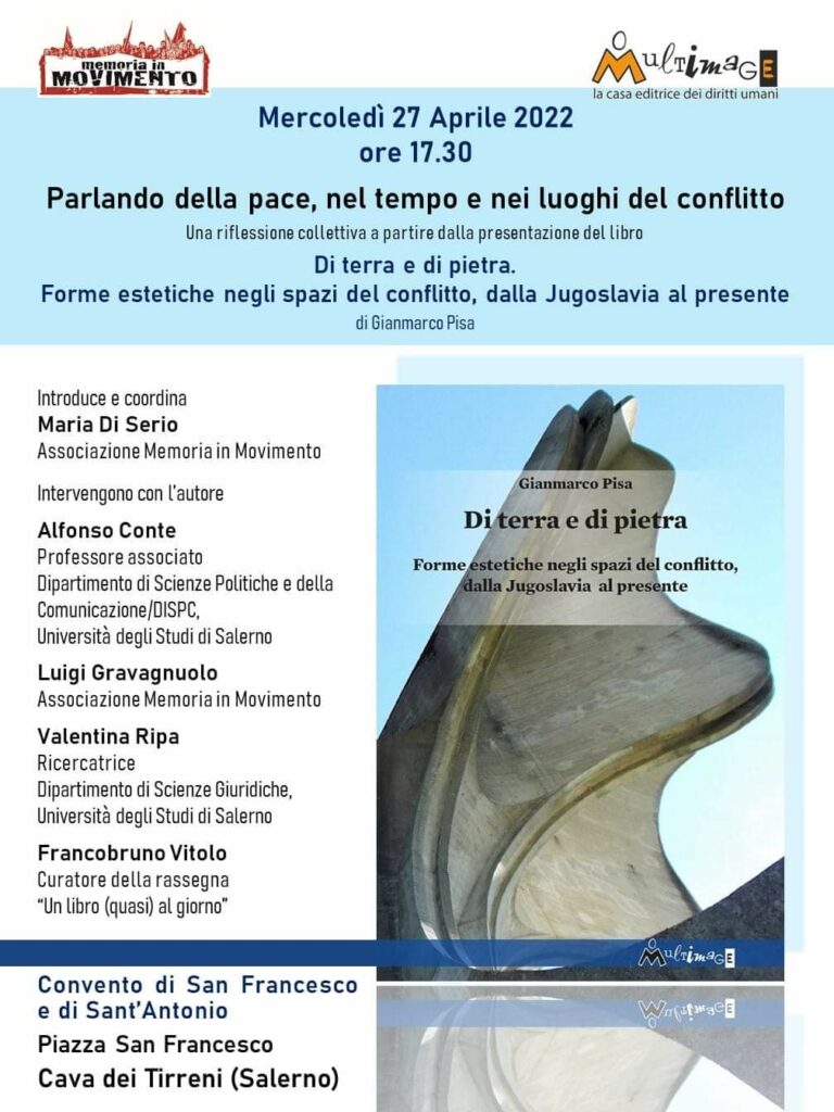 A Cava la presentazione del libro “Di terra e di pietra” di Gianmarco Pisa organizzata dalle associazioni Memoria in Movimento e Editoriale Multimage