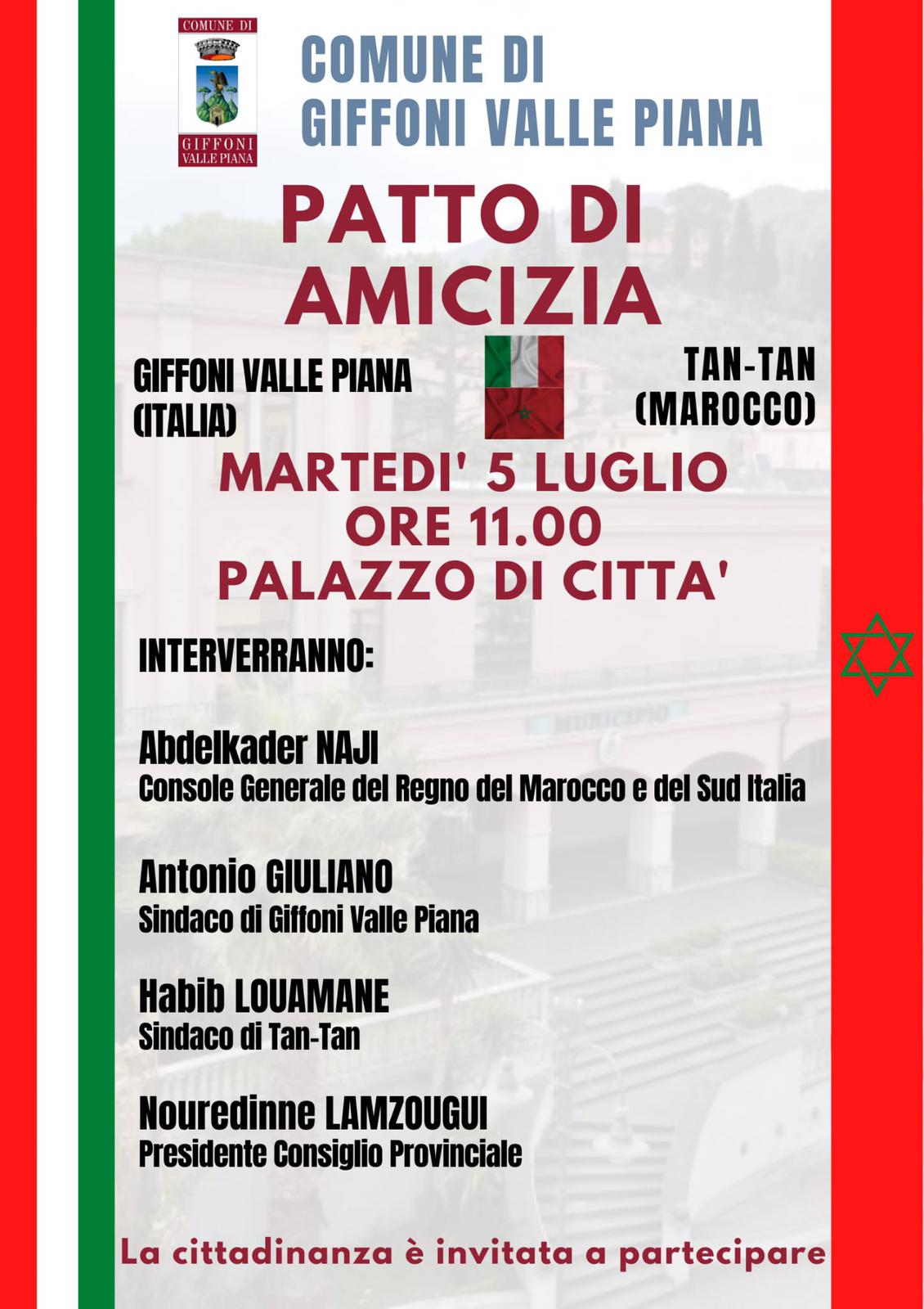 Patto d’amicizia tra Giffoni Valle Piana e il comune di Tan-Tan, domani l’incontro in municipio
