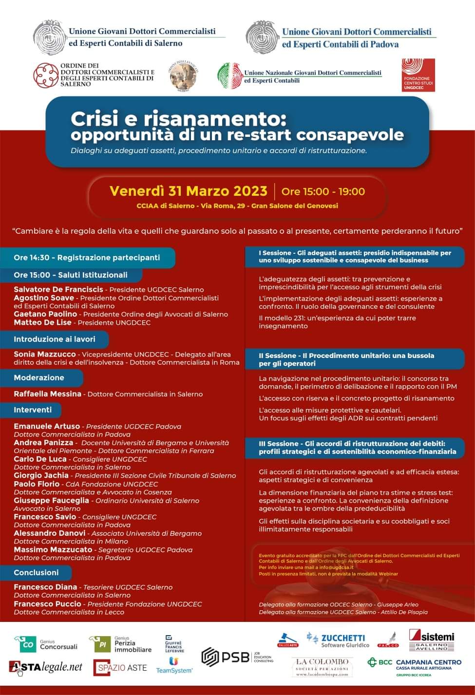 “Crisi e Risanamento: opportunità di un re-start consapevole”, venerdì il convegno di UGDCEC Salerno