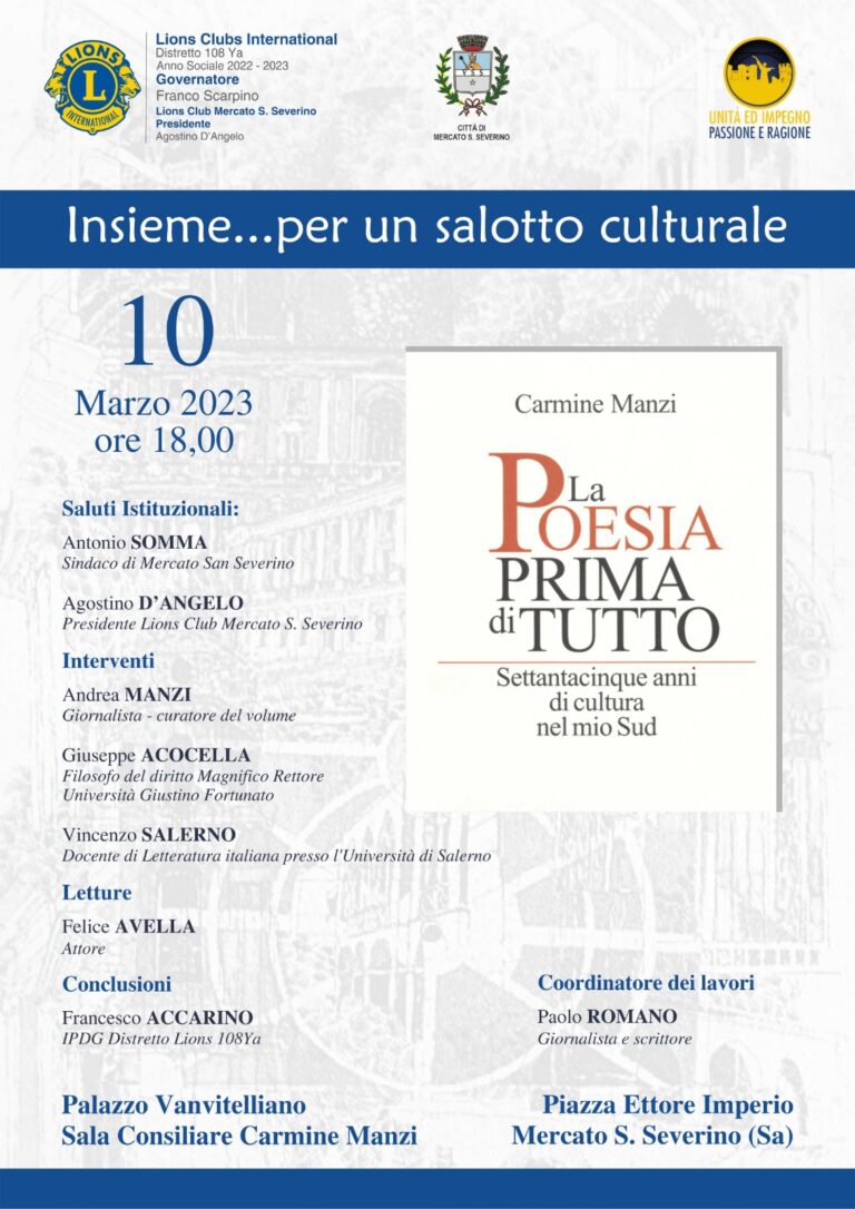 Venerdì a Mercato S. Severino la presentazione del libro postumo di Carmine Manzi “La poesia prima di tutto”
