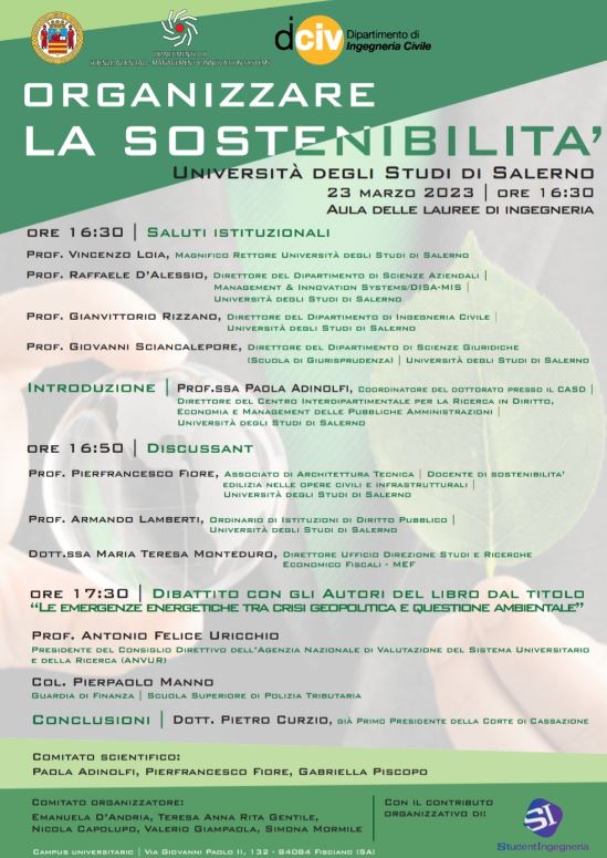 Organizzare la sostenibilità: domani convegno all’università degli studi di Salerno