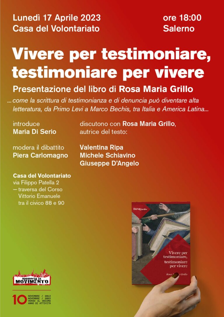 “Vivere per testimoniare, testimoniare per vivere”, lunedì si presenta a Salerno il libro di Grillo