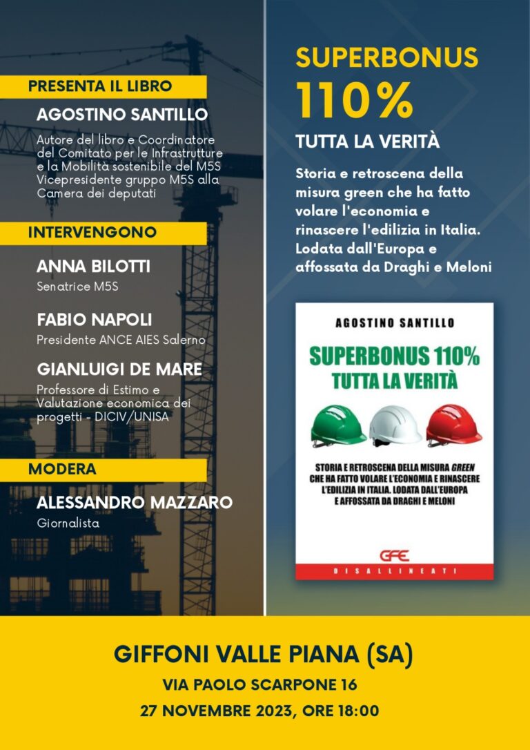 Giffoni Valle Piana, si presenta il libro “Superbonus 100% tutta la verità”