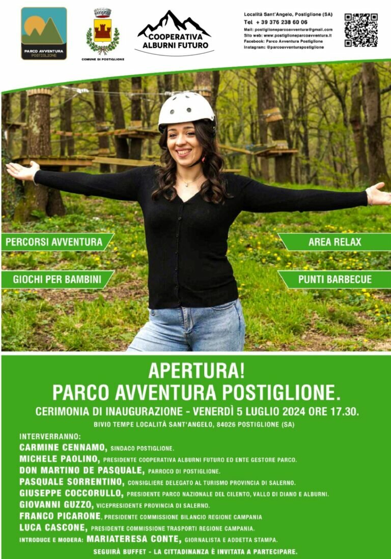 Divertimento con i giochi all’aria aperta sospesi tra gli alberi, apre Parco Avventura Postiglione. Il sindaco Cennamo- “Così facciamo turismo, dal parco avventura al centro storico, attesi migliaia di visitatori”.